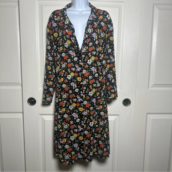 ASOS Curve Dresses & Skirts - ASOS Design Curve Sz 22 Multicolor Daisy Floral Long Sleeve Mini Shirt Sun Dress